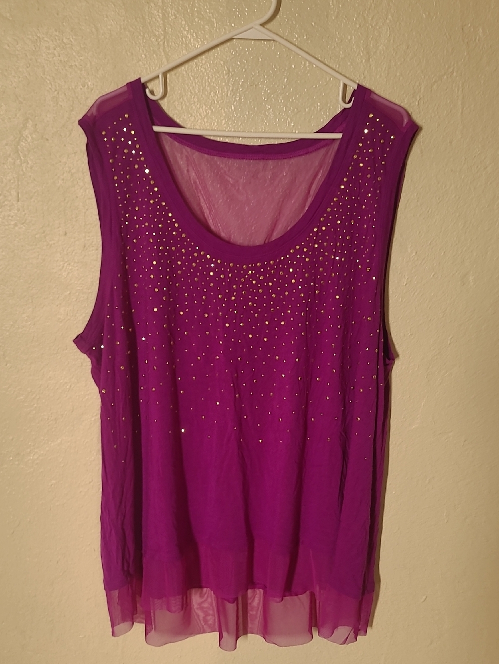 Jennifer Lopez Magenta Studded Sheer-Hem Tank Top